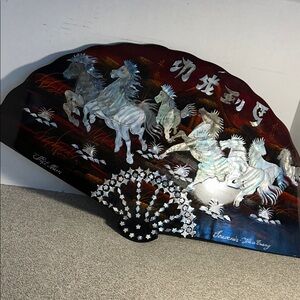 Handmade Fan with Horse Design Made from lacquer and mother of pearl